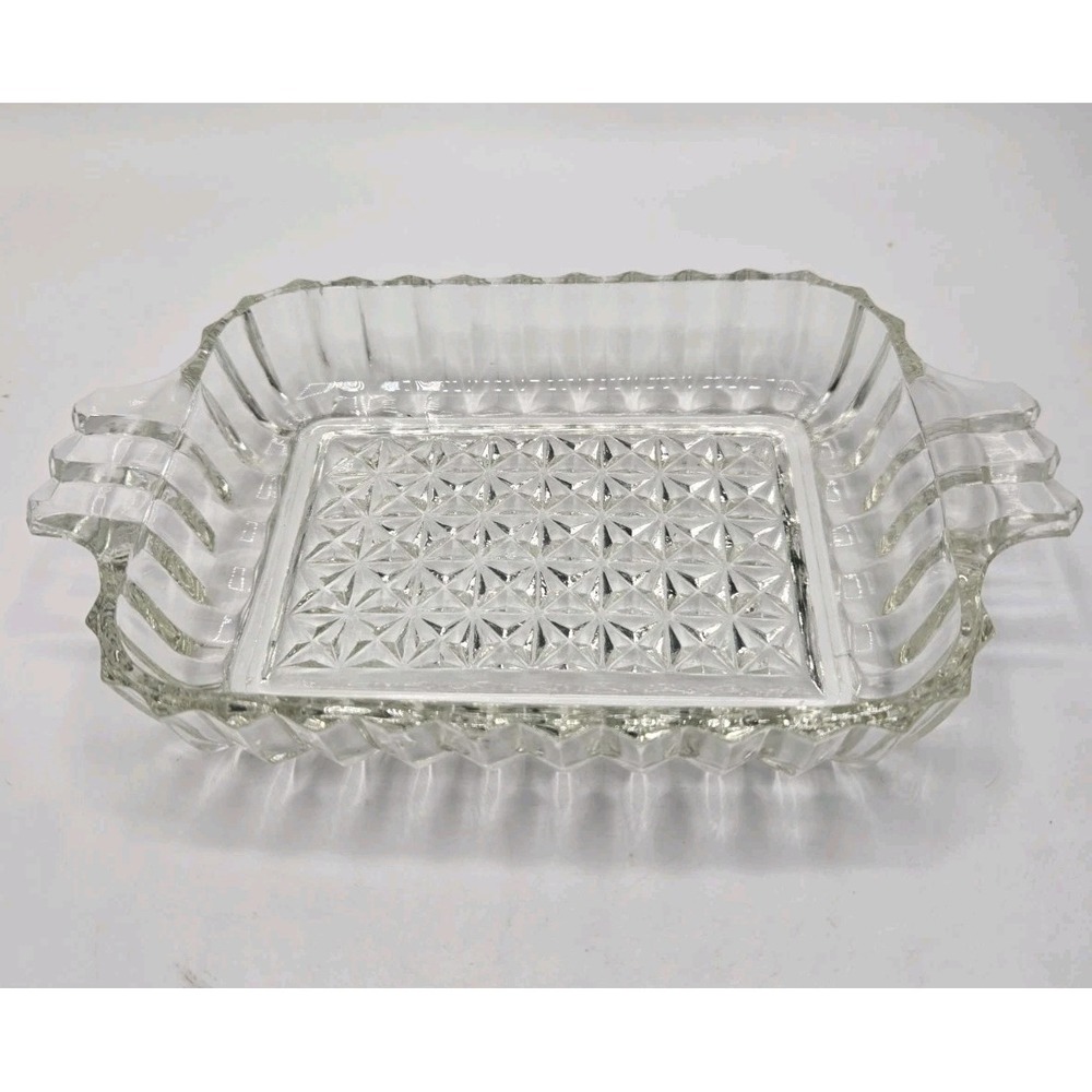Vintage Anchor Hocking Clear Glass Rectangular Relish Tray or Candy Dish EUC